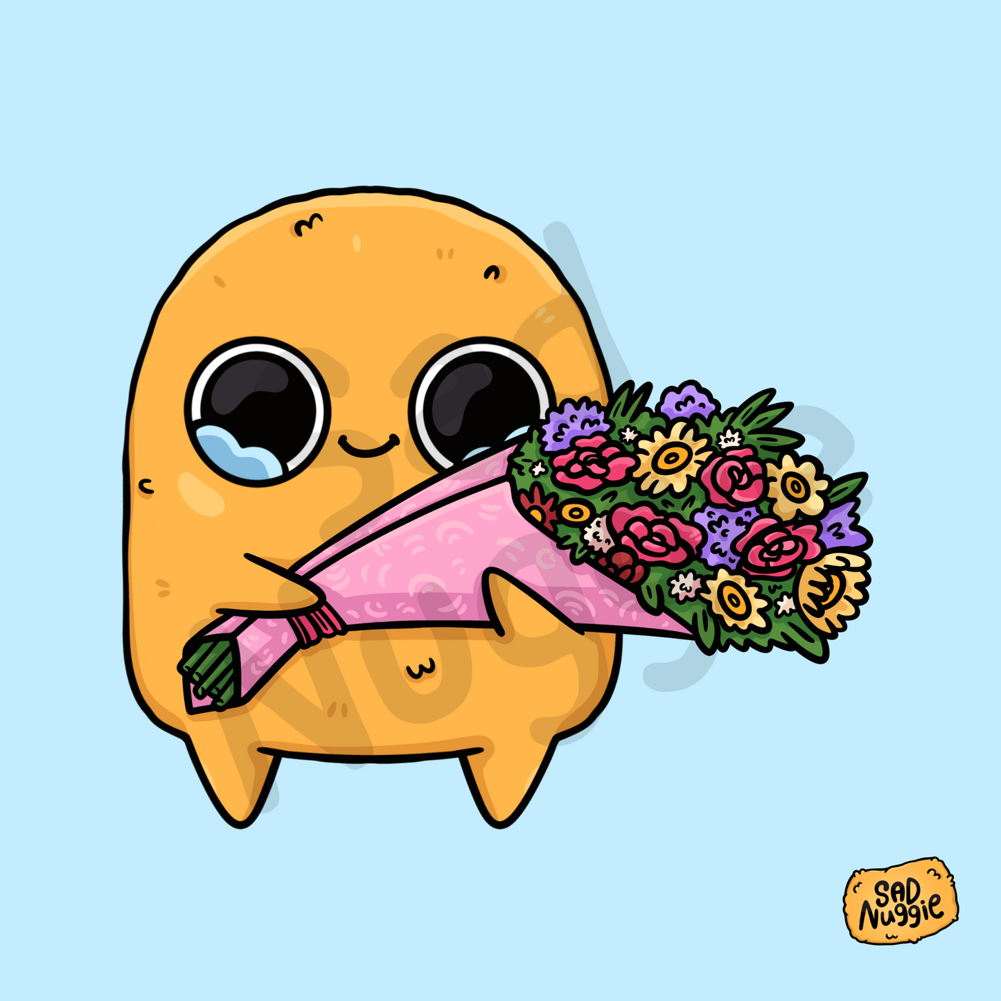 Sad Nuggie Bouquet of Flowers Sticker