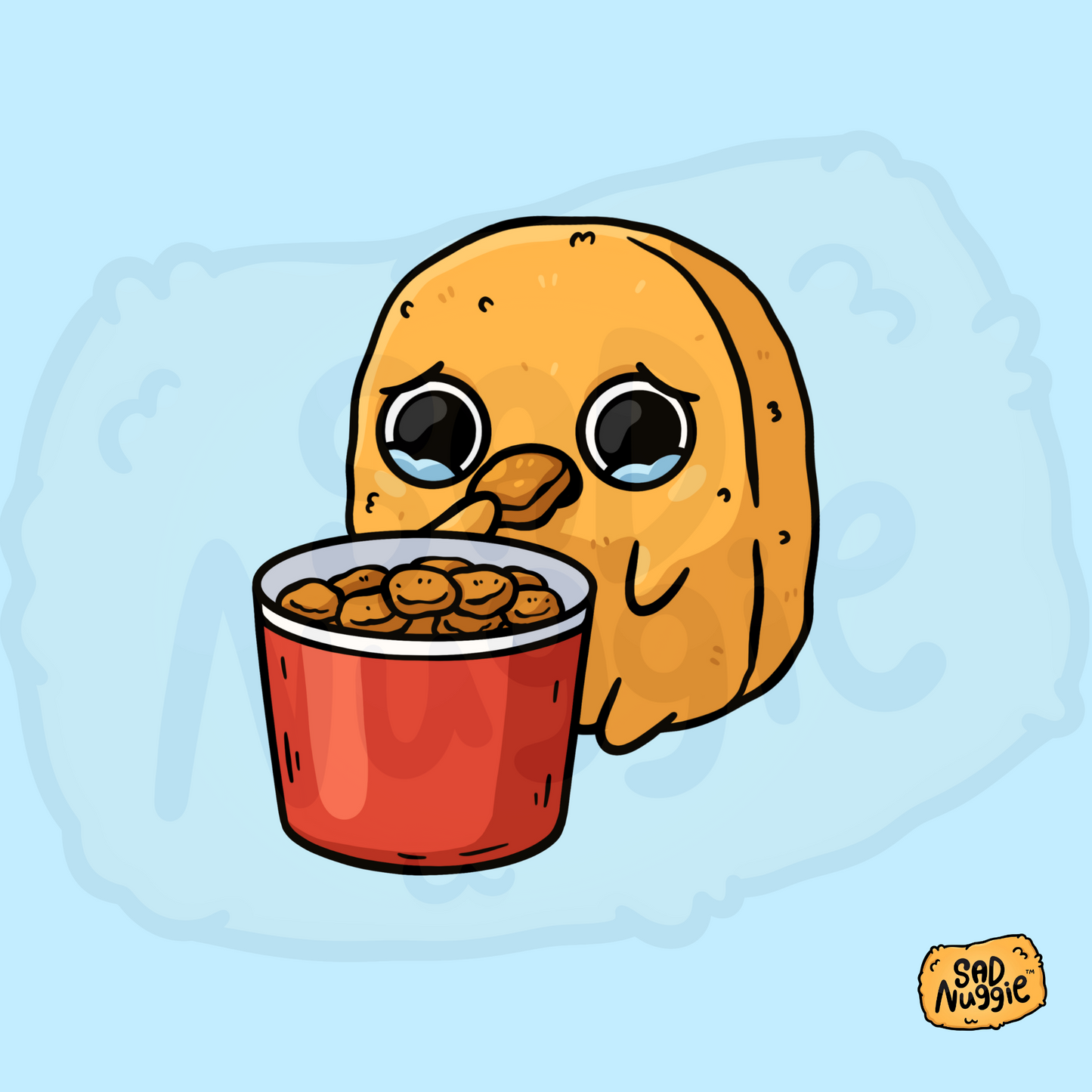 Sad Nuggie Eating Nugs Sticker