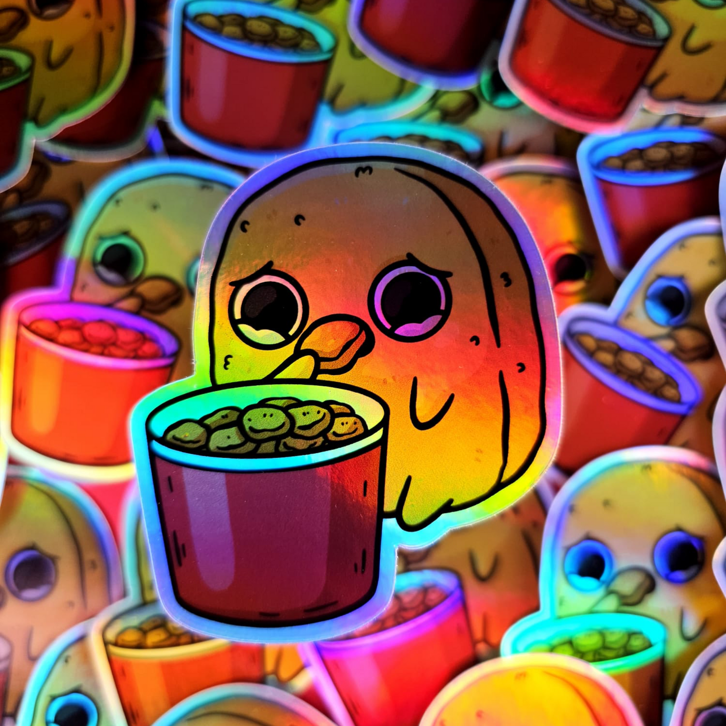 Eating Nuggies Sad Nuggie Holographic Sticker