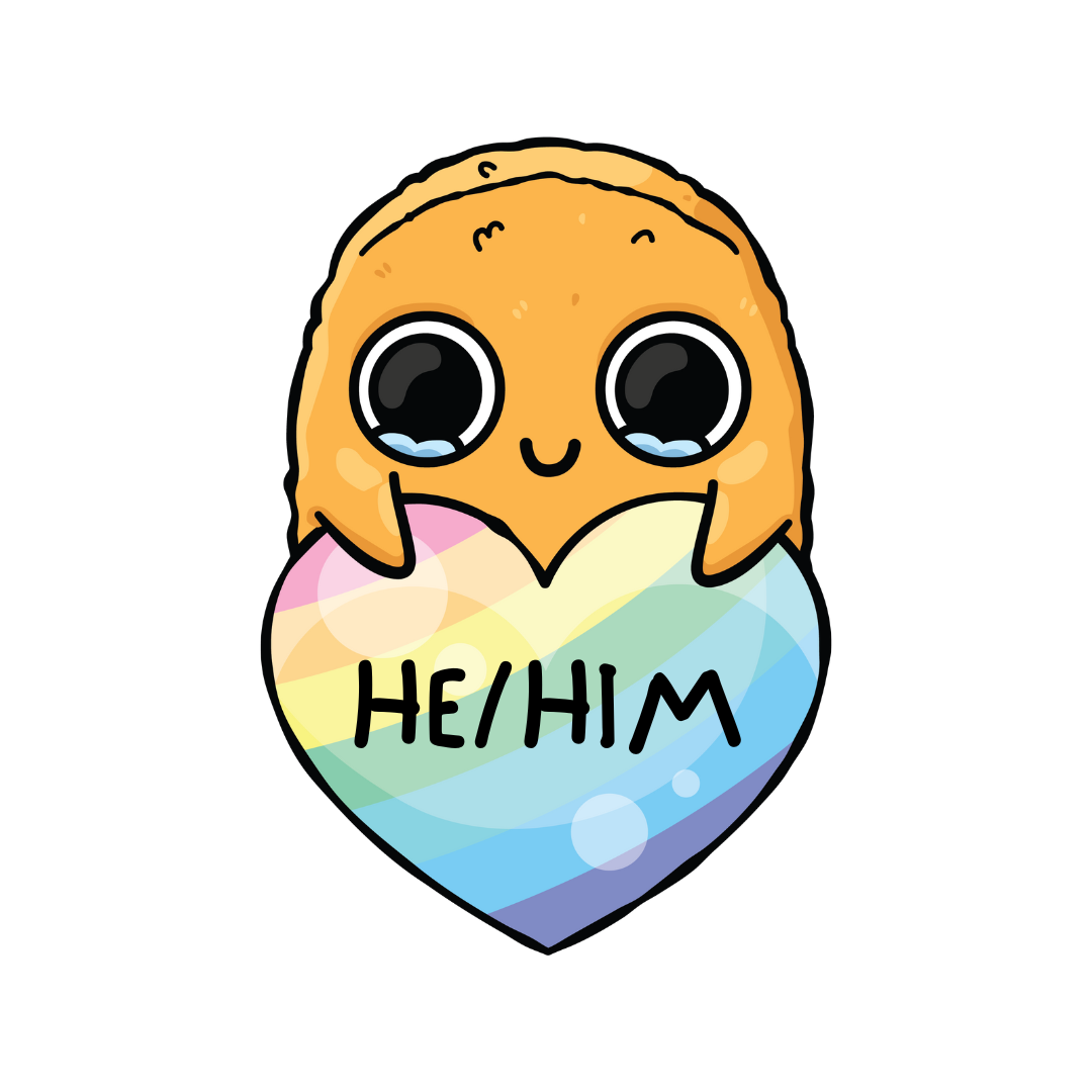 He/Him Pronoun Sad Nuggie Sticker