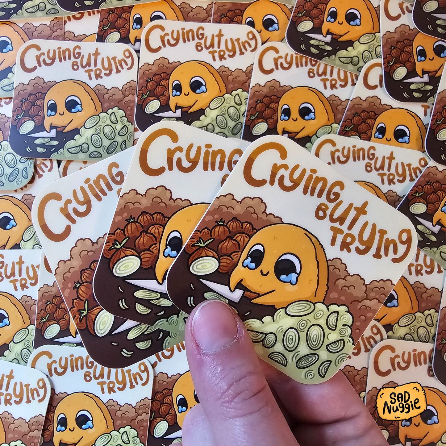 Crying but Trying Sad Nuggie Sticker