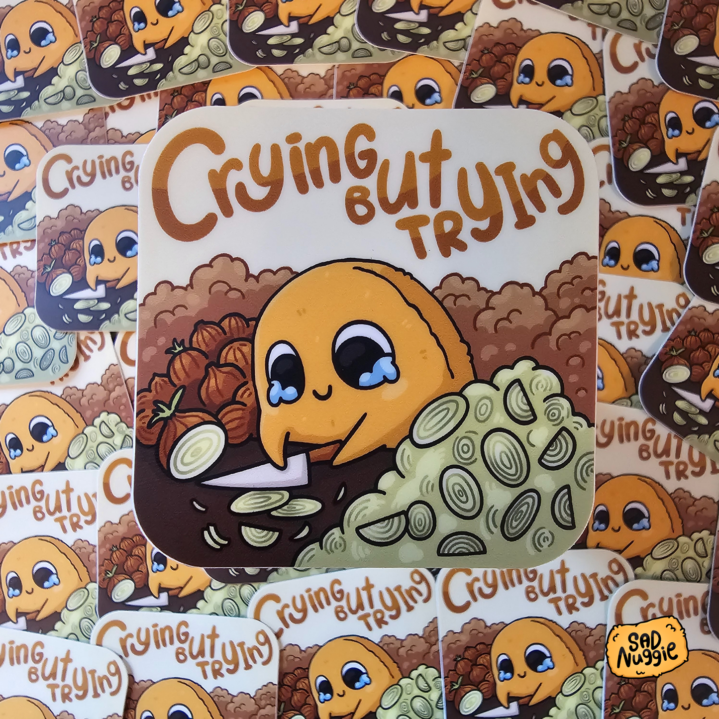 Crying but Trying Sad Nuggie Sticker