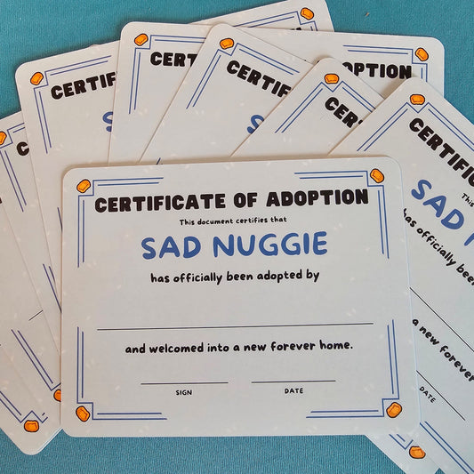 Sad Nuggie Adoption Certificate