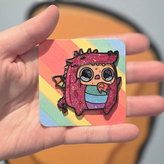 Sad Nuggie Glitter Rainbow Dragon Enamel Pin